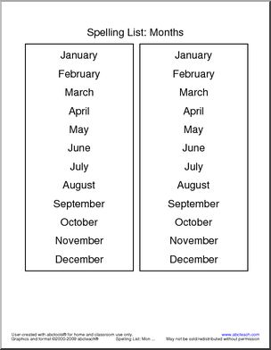 Spelling List: Months