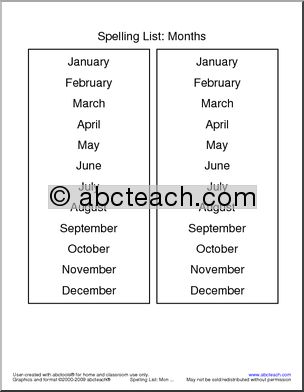 Spelling List: Months