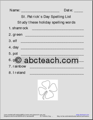 Spelling: St. Patrick’s Day Theme (primary)