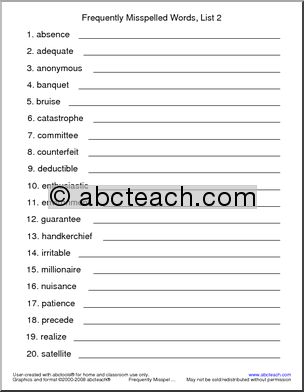 Frequently Misspelled Words (list 2) Spelling Set