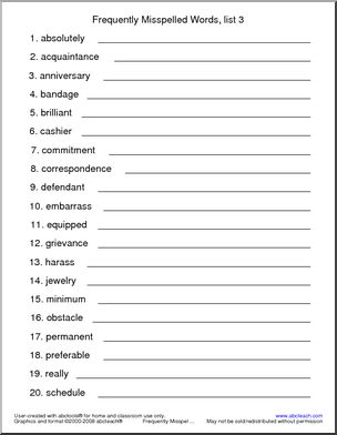 Frequently Misspelled Words (list 3) Spelling Set