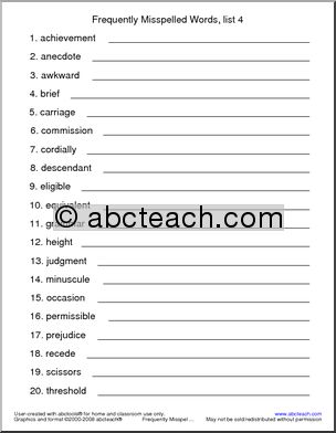 Frequently Misspelled Words (list 4) Spelling Set