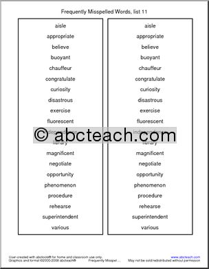 Frequently Misspelled Words (list 11) Spelling List