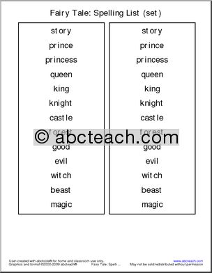Fairy Tale Words Spelling List