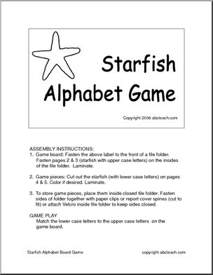 Board Game: Alphabet Starfish (preschool) – b/w