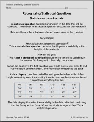 Common Core: Math – Recognizing Statistical Questions (grade 6)