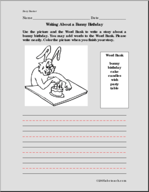 Bunny Birthday (primary/elem) Color and Write Prompt