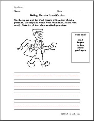 Occupations – Postal Carrier (primary) Color and Write