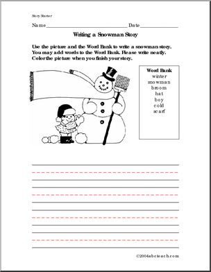 Building a Snowman (k/primary) Color and Write Prompt