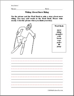 Snow Skiing (primary) Color and Write Prompt