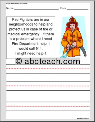 Special Needs: Writing; Story Starters “Fire Department” (elem)