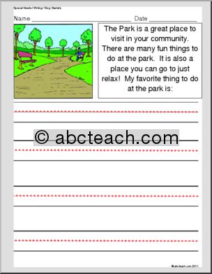 Special Needs: Writing; Story Starters “Visit to a Park” (elem)