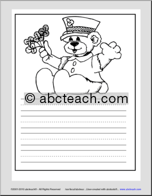 St. Patrick’s Day Bear (three-ruled lines) Writing Paper