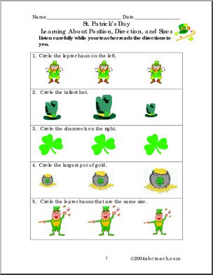 Position, Direction, and Sizes: St. Patrick’s Day