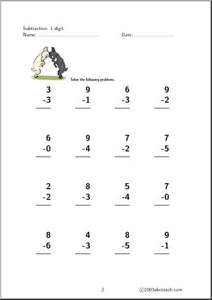 Subtraction – 1 digit (set 2) Clip Art