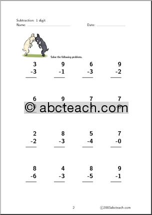 Subtraction – 1 digit (set 2) Clip Art