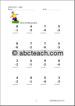 Subtraction – 1 digit (set 1) Clip Art