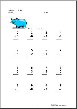 Subtraction – 1 digit (set 3) Clip Art
