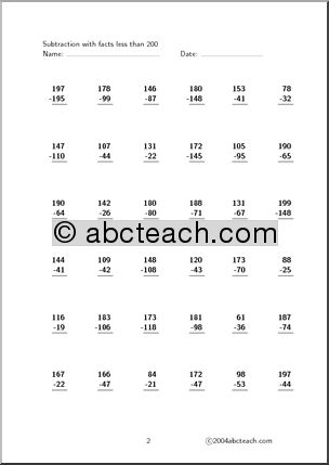 Subtraction – facts up to 200 (set 4) Clip Art