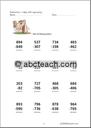 Subtraction – 3 digits (set 2) Clip Art