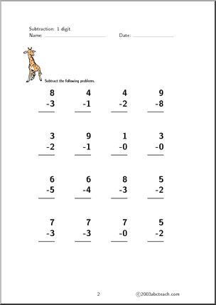 Subtraction – 1 digit (set 5) Clip Art