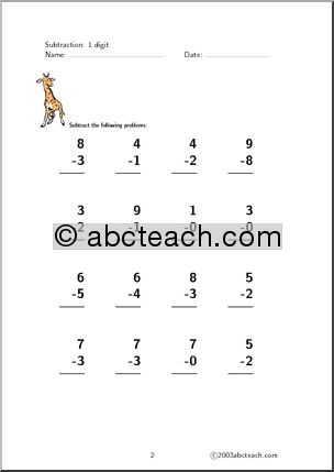 Subtraction – 1 digit (set 5) Clip Art