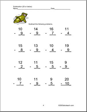 Subtracting from 20 or less Clip Art – Abcteach