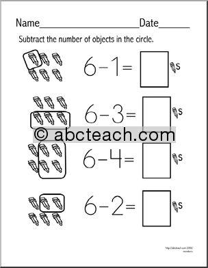 Subtraction – facts up to 5 (set 6) Clip Art