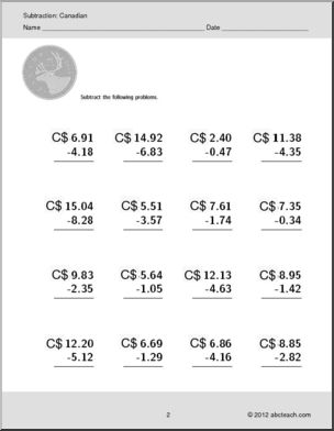 Interactive: Flipchart: Math: Subtraction-Canadian Coins