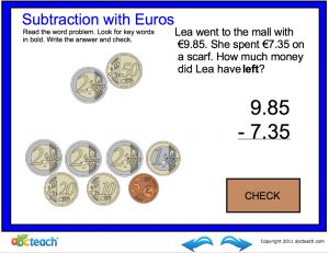 Interactive: Notebook: Math: Subtraction-Euro Coins