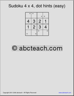 Sudoku 4×4, dot hints, easy