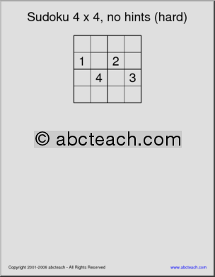Sudoku 4×4, no hints, hard
