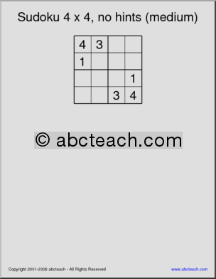 Sudoku 4×4, no hints, medium