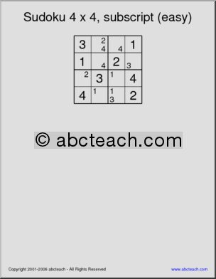 Sudoku 4×4, number hints, easy
