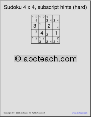 Sudoku 4×4, number hints, hard