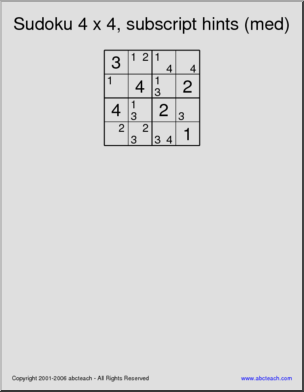 Sudoku 4×4, number hints, medium