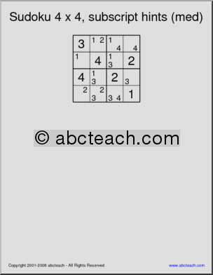 Sudoku 4×4, number hints, medium
