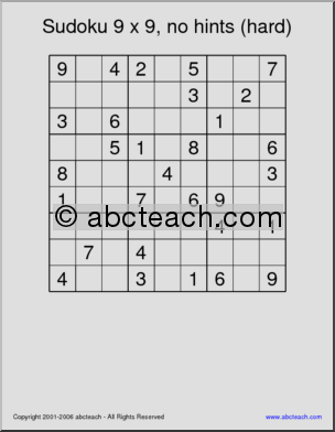 Sudoku 9×9, no hints, hard