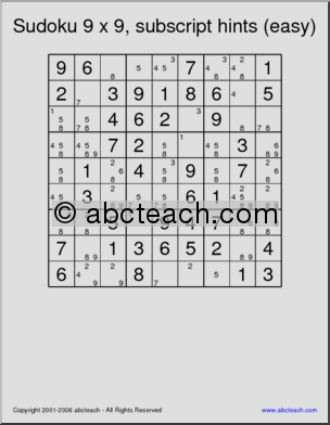 Sudoku 9×9, number hints, easy