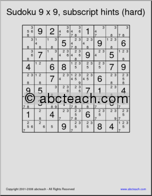 Sudoku 9×9, number hints, hard