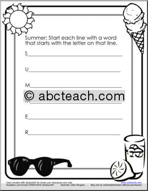 Acrostic Summer Theme Writing Prompt