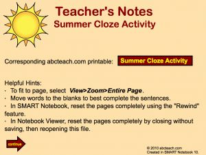 Interactive: Notebook: Reading Comprehension: Cloze: Summer Theme