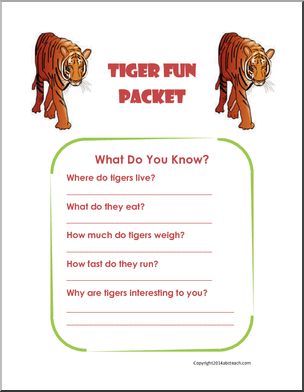 Summer Fun Packet: Tigers – Abcteach