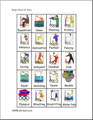 Bingo Cards: Summer Olympics (elem) – check sheet (color)