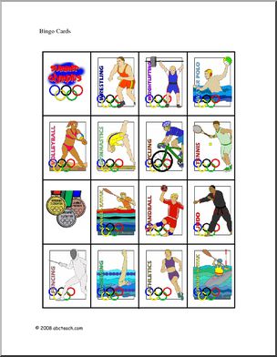 Bingo Cards: Summer Olympics (elem) – color