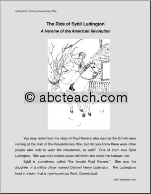 Comprehension: Sybil Ludington; Heroine of the American Revolution (elem)