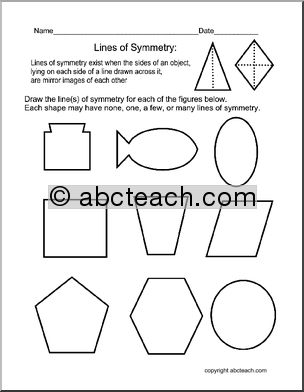Draw Lines of Symmetry (elem) Worksheet