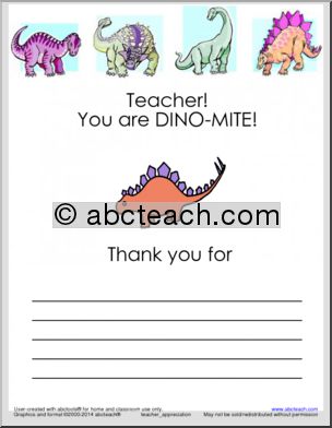 Certificate: Teacher Appreciation – You are Dino-Mite!
