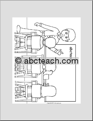 Coloring Page: abcteach Kids with Teacher  (male)