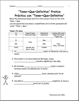 Spanish: Spanish 1 Ã± PrÂ·ctica de “Tener + que” 2 (secundaria).